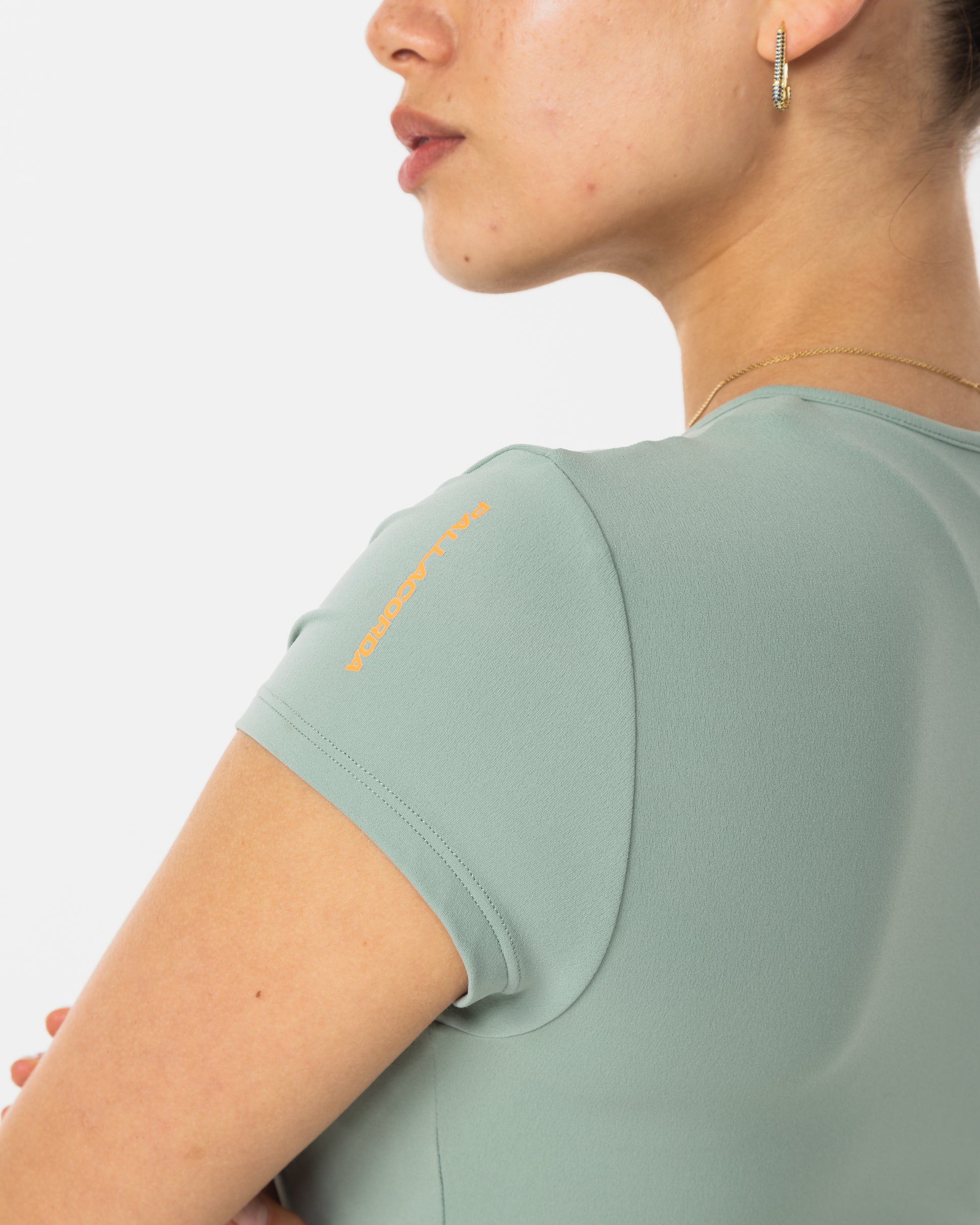 Women's Fitted Short Sleeve T-Shirt Green - Sleeve Logo