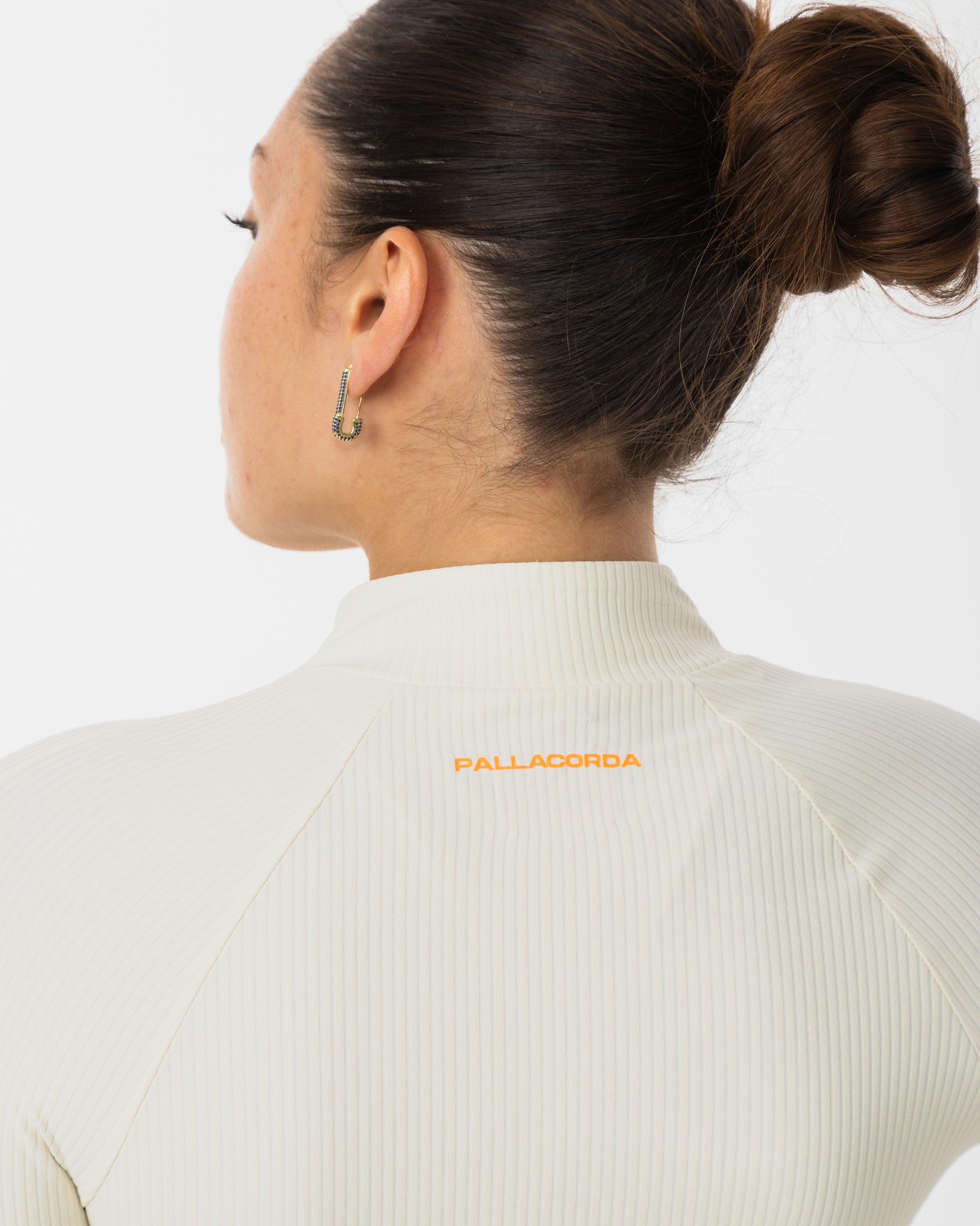 Women's Performance Quarter Zip Top Ecru - Rear Logo View