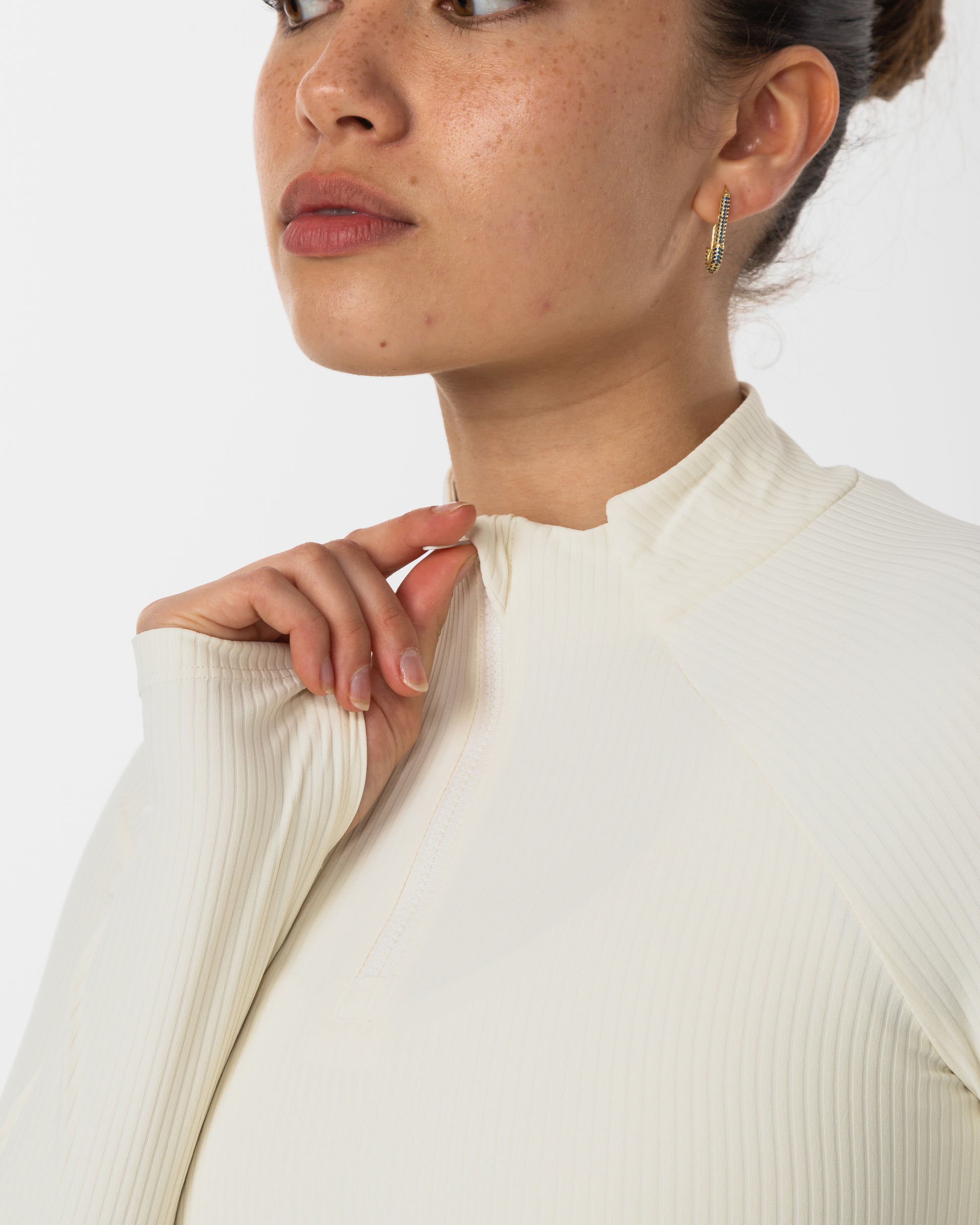 Women's Performance Quarter Zip Top Ecru - Zip View