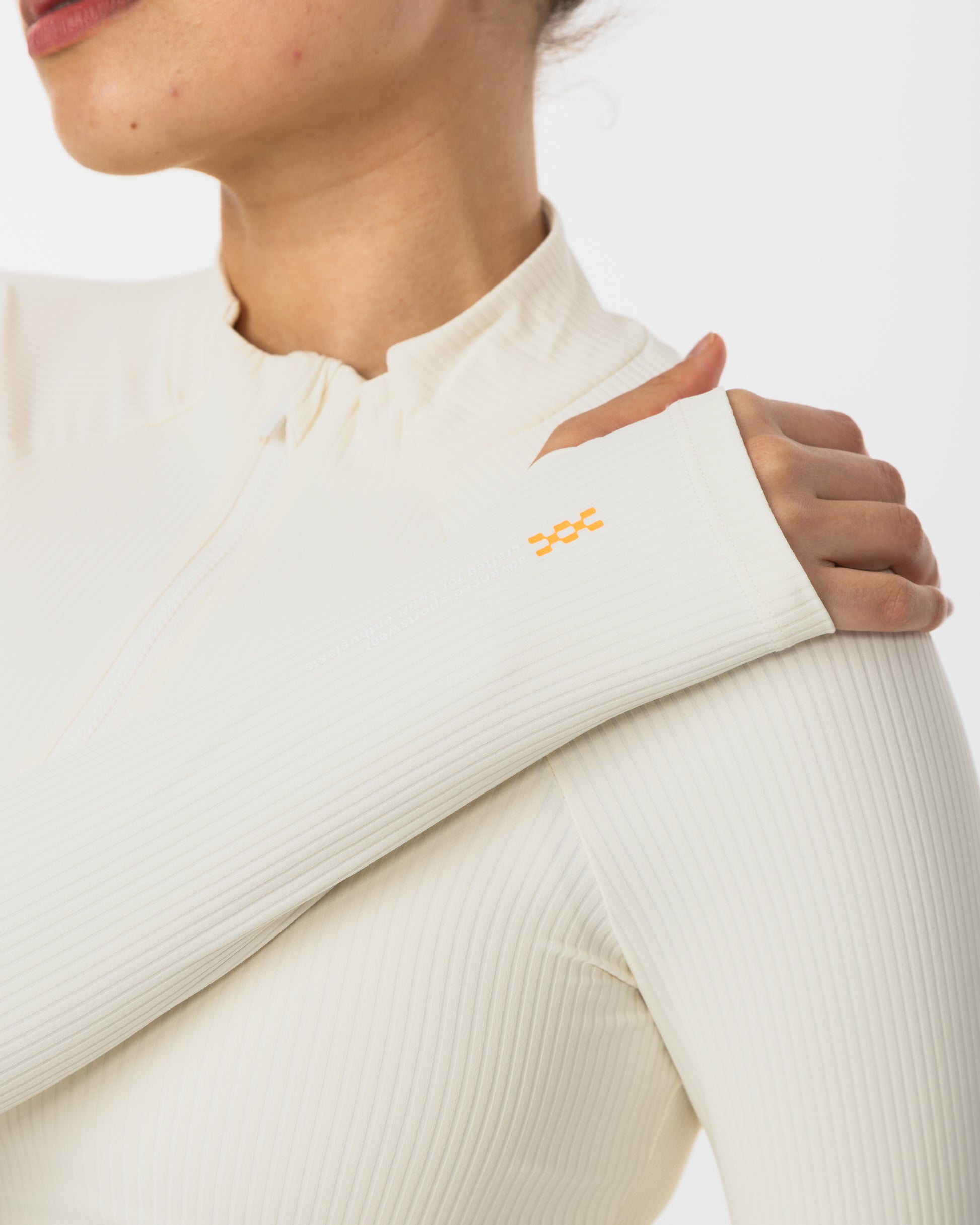 Women's Performance Quarter Zip Top Ecru - Sleeve View